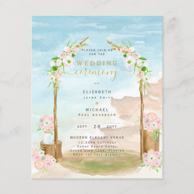 BUDGET Beach Coastal Hochzeitfeier Einladung Flyer (Vorne)