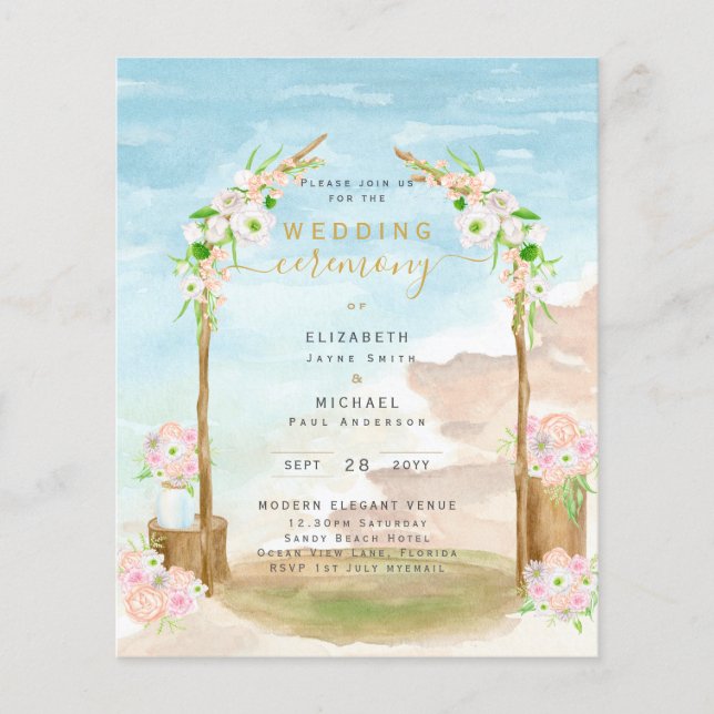 BUDGET Beach Coastal Hochzeitfeier Einladung Flyer (Vorne)