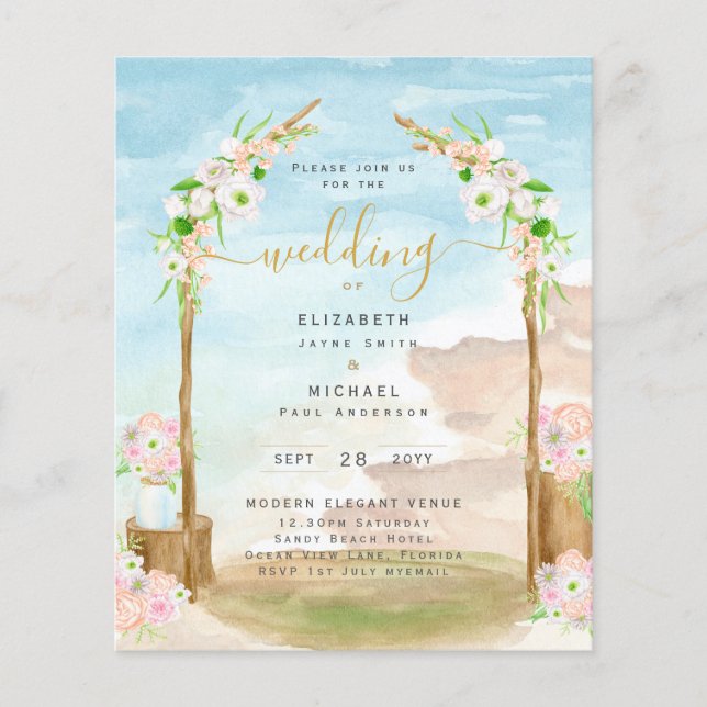 BUDGET Beach Coastal Hochzeitseinladung Flyer (Vorne)