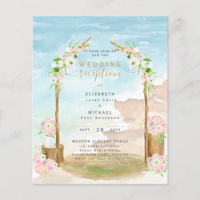BUDGET Beach Coastal Hochzeitsempfang Einladung Flyer (Vorne)