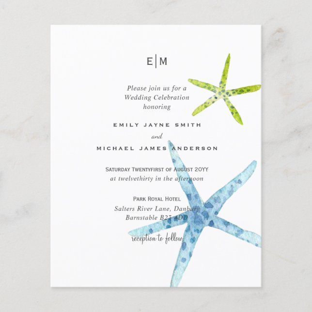 Budget Beach Life Blue Limone Hochzeitseinladungen Flyer (Vorne)