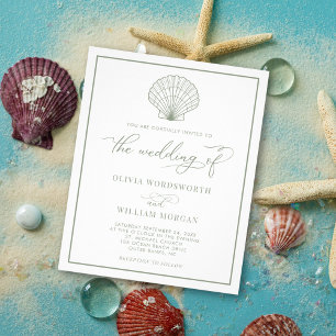Budget Beach Muschel Hochzeit Einladung Sage Green Flyer