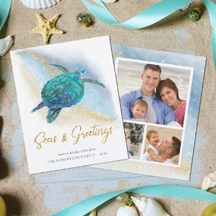 Budget Beach Sea Turtle Seas Greetings Foto Card