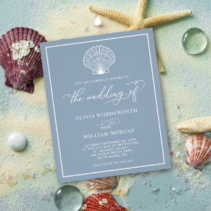 Budget Beach Seashell Wedding Einladung Dusty Blue Flyer