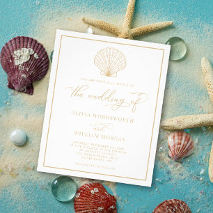 Budget Beach Seashell Wedite Einladung White Beige Flyer
