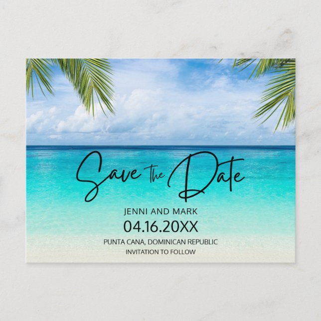 Budget Beach Wedding Save the Date Ankündigungspostkarte (Vorderseite)