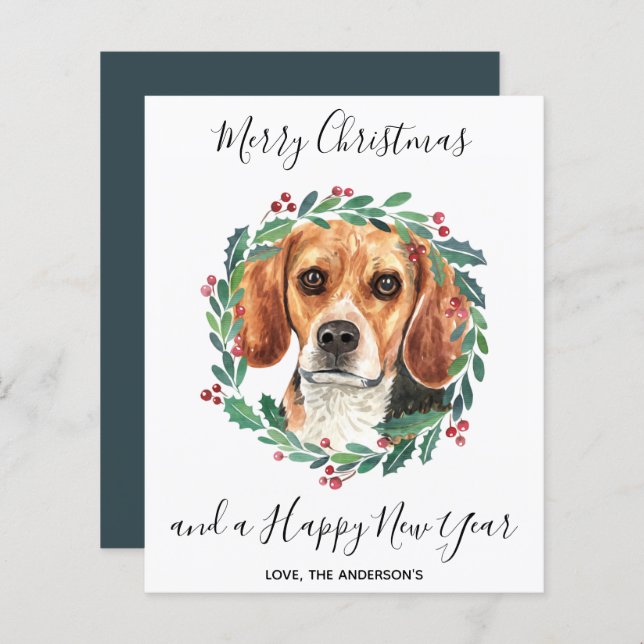 Budget Beagle Chien Joyeux Noël Carte de vacances (Devant / Derrière)