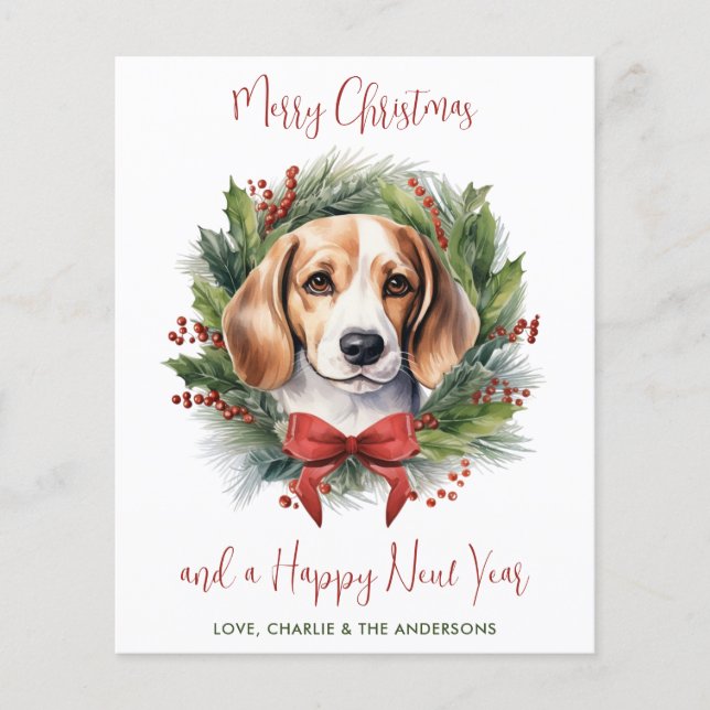 Budget Beagle Hunde Frohe Weihnachtskarten (Vorderseite)