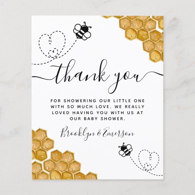 Budget Bee Honeycomb Babydusche Danke Karte (Vorderseite)