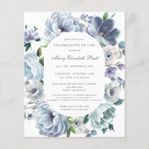 Budget Beerdigung Dusty Blue Floral Einladung