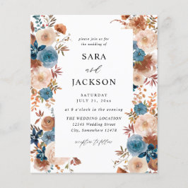 Budget Beige & Dusty Blue Floral Wedding Flyer