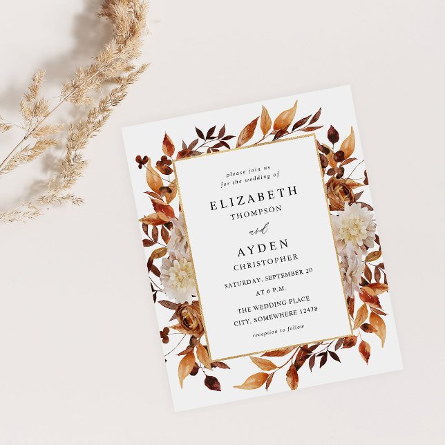 Budget Beige Fall Floral 2 Hochzeit Flyer (Von Creator hochgeladen)