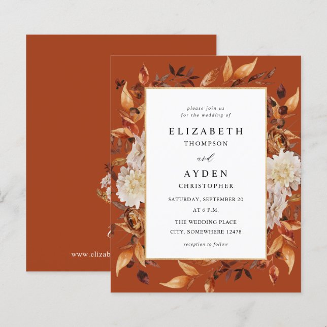 Budget Beige Fall Floral 2 Wedding - Rustikales Or (Vorne/Hinten)