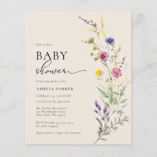 Budget Beige Wildblume Floral Baby Dusche einladen