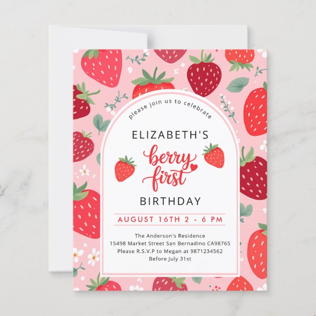Budget Berry Erster Geburtstag Foto Einladung (Vorderseite)