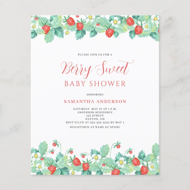 Budget Berry Sweet Baby Dusche Einladung Flyer (Vorne)