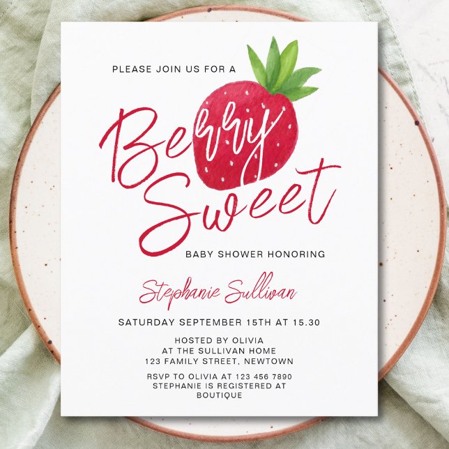 Budget Berry Sweet Strawberry Baby Shower Einladun (Von Creator hochgeladen)