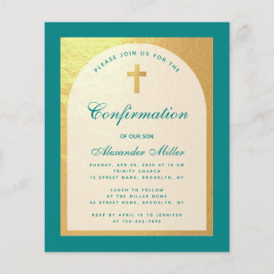 Budget Bestätigung Teal Bogen Faux Gold Einladung