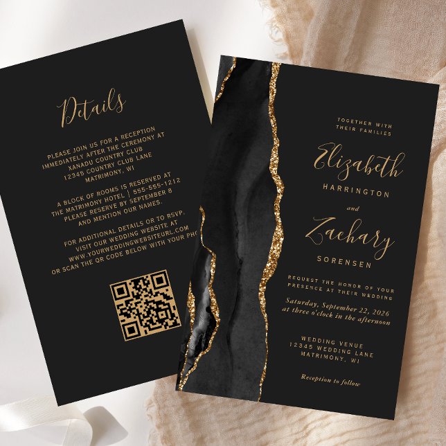 Budget Black Agate Dark QR Code Hochzeit (Von Creator hochgeladen)