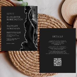 Budget Black Agate Silver QR Code Hochzeit Einladu