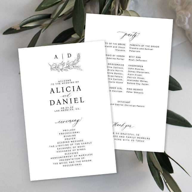 Budget black and white monogram wedding program (Von Creator hochgeladen)