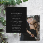 Budget black and white photo wedding invitation<br><div class="desc">Elegant simple minimal dark budget affordable custom photo wedding invitation template featuring a classy stylish chic trendy calligraphy script. Easy to personalize with your details and photo! The invitation is suitable for formal modern weddings. Please note that the background color can be changed to match your wedding color scheme. If...</div>