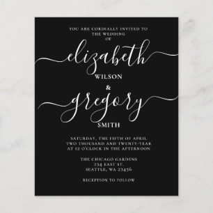Budget Black Calligraphy Wedding Einladung