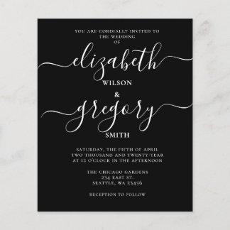 Budget Black Calligraphy Wedding Einladung