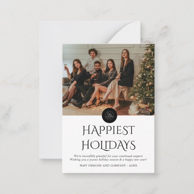 BUDGET Black Company Logo Foto Weihnachtsfeiertag Mitteilungskarte (Vorderseite)