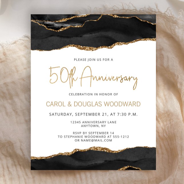 Budget Black Gold Agate 50th Anniversary Invite (Von Creator hochgeladen)