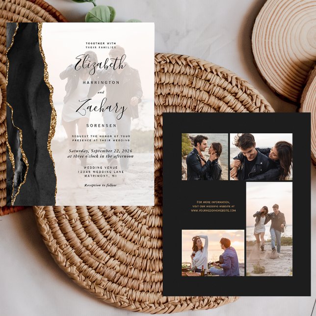 Budget Black Gold Agate 5-Foto Hochzeit Einladung (Von Creator hochgeladen)
