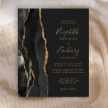 Budget Black Gold Agate Dark Wedding Einladung<br><div class="desc">Die links Seite dieses eleganten, modernen Hochzeitseinladens besticht durch einen schwarzen Aquarellrahmen, der mit vergoldetem Imitat bestickt ist. Der anpassbare Text kombiniert goldfarbene Handschrift, Copperplate und kursiv Schriftart auf einem schwarzen Hintergrund. Der Rücken ist schwarz und massiv. HINWEIS: Umschläge sind nicht automatisch in diese Einladungen mit dem Budget eingeschlossen. Bitte...</div>
