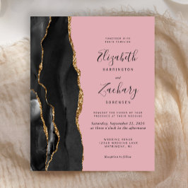 Budget Black Gold Agate Pink Hochzeit Einladung