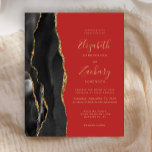 Budget Black Gold Agate Red Wedite<br><div class="desc">Die links Seite dieses eleganten, modernen Hochzeitseinladens besticht durch einen schwarzen Aquarellrahmen, der mit vergoldetem Imitat bestickt ist. Der anpassbare Text kombiniert goldfarbene Handschrift, Copperplate und kursiv Schriftart auf einem roten Hintergrund. Auf der Rückseite ist ein passendes schwarz-goldfarbenes Agerat-Design zu sehen.</div>