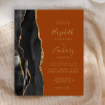 Budget Black Gold Agate Terracotta Hochzeit Einlad<br><div class="desc">Die links Seite dieses eleganten,  modernen Hochzeitseinladens besticht durch einen schwarzen Aquarellrahmen,  der mit vergoldetem Imitat bestickt ist. Der anpassbare Text kombiniert goldfarbene Handschrift,  Copperplate und kursiven Schriftart auf Terrakotta-Hintergrund. Auf der Rückseite ist ein passendes schwarz-goldfarbenes Agerat-Design zu sehen.</div>