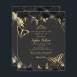 Budget Black Gold Butterfly SWEET 16 Einladung<br><div class="desc">Budget Elegante Black Gold Floral Butterflies Quinceañera Quince Einladung</div>