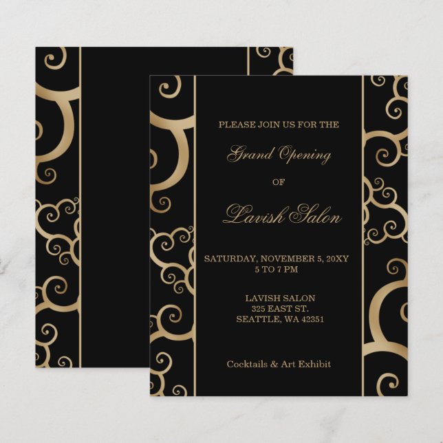 Budget Black Gold Corporate Party Einladung (Vorne/Hinten)