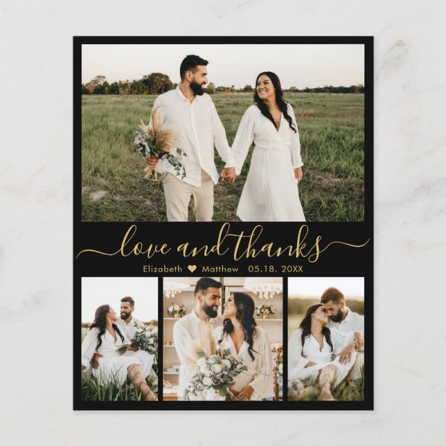 Budget Black Gold Foto Hochzeit Dankeschön Card (Vorderseite)