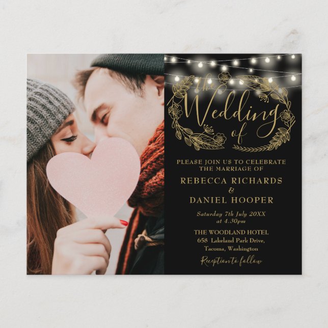 Budget Black Gold Foto Hochzeitsdetails Einladen (Vorderseite)