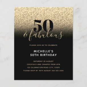 Budget Black Gold Glitzer 50. Geburtstag Einladung Flyer
