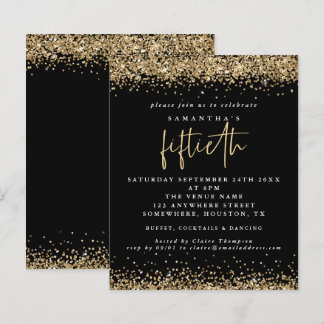 Budget Black Gold Glitzer 50. Party Einladung