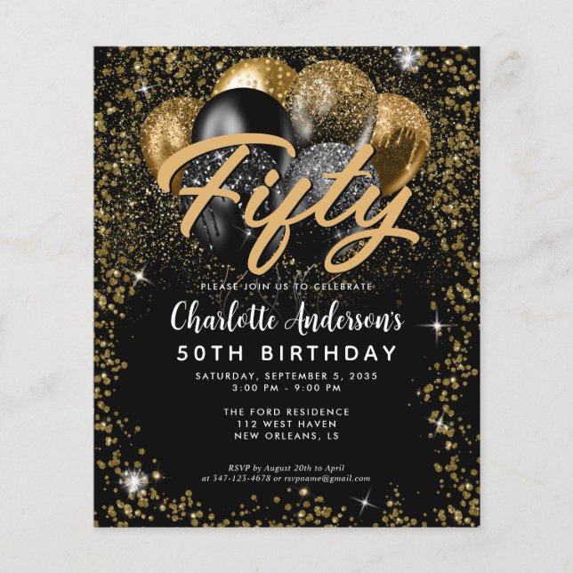 Budget Black Gold Glitzer Ballon Jedes Alter Gebur (Vorderseite)
