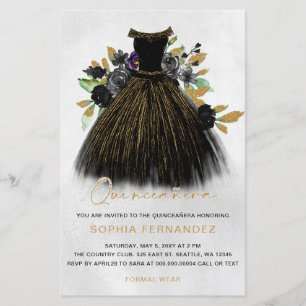Budget Black Gold Glitzer Kleid Quinceañera Einlad