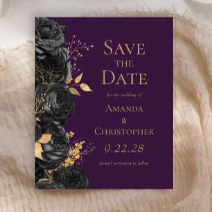 Budget Black Gold Lila Blumen Save the Date