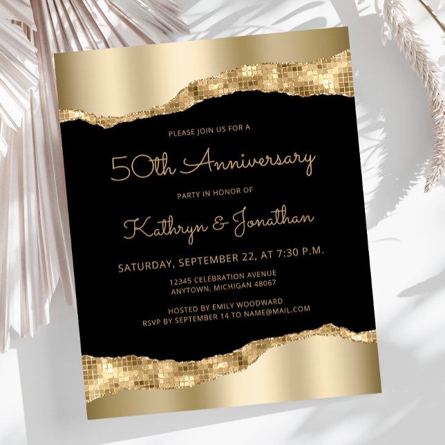 Budget Black Gold Mirror 50th Anniversary Invite (Von Creator hochgeladen)