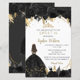 Budget Black Gold Princess SWEET 16 Einladung