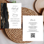 Budget Black Gold QR Code Hochzeit Einladung<br><div class="desc">Rett die Kosten für das Drucken und Verschicken separater RSVP-Karten mit dieser eleganten, modernen All-in-One-Hochzeitseinladung. Der links Rand ist mit einem schwarzen Aquarellstreifen versehen, der mit goldenen Imitaten Glitzer bestickt ist. Der individuell anpassbare Text kombiniert handgeschriebene Holzkohle, Kupferplatte und kursiv Schriftart auf weißem Hintergrund. Die Rückseite bietet Platz für Hochzeitsdetails,...</div>