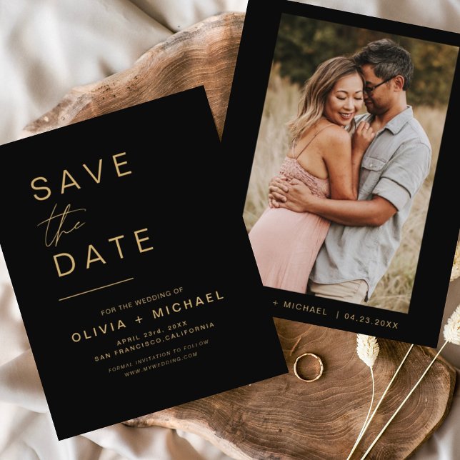 Budget Black Gold Save the Date Elegantes Foto (Von Creator hochgeladen)