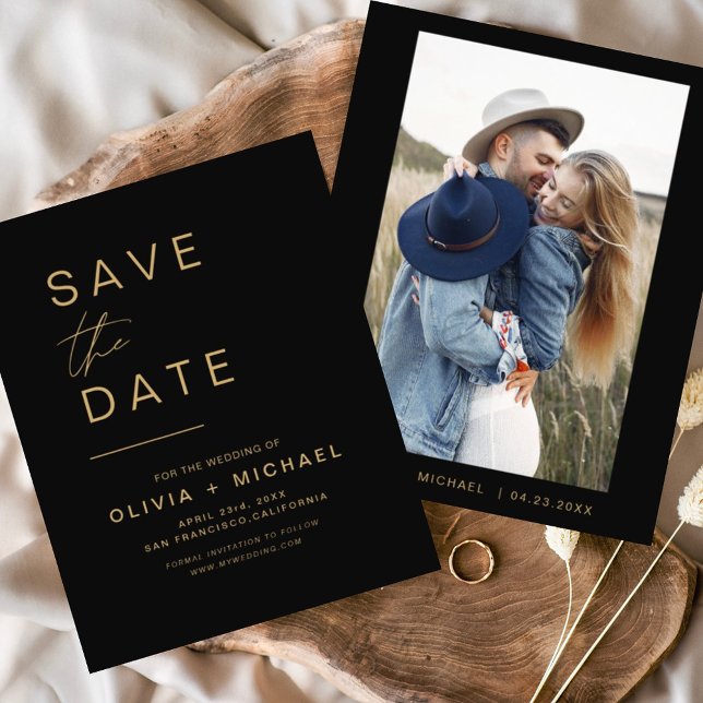 Budget Black Gold Save the Date Elegantes Foto Flyer (Von Creator hochgeladen)