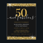 Budget Black Gold Sparkle 50. Geburtstag Einladung<br><div class="desc">Budget Black and Gold Glitzer Border "50 and Fabulous" 50th Birthday Party Einladung können Sie mit jedem Text und jedes Alter bietet ein feines und klassisches Aussehen mit trendigen Handwriting-Skript Schriftart Overlay und Glitzer Staubkanten mit Glitzer Flare Akzente. Top und bottom Imitate Glitzer Design auf einer schwarz bearbeitbaren Hintergrund Farbe...</div>